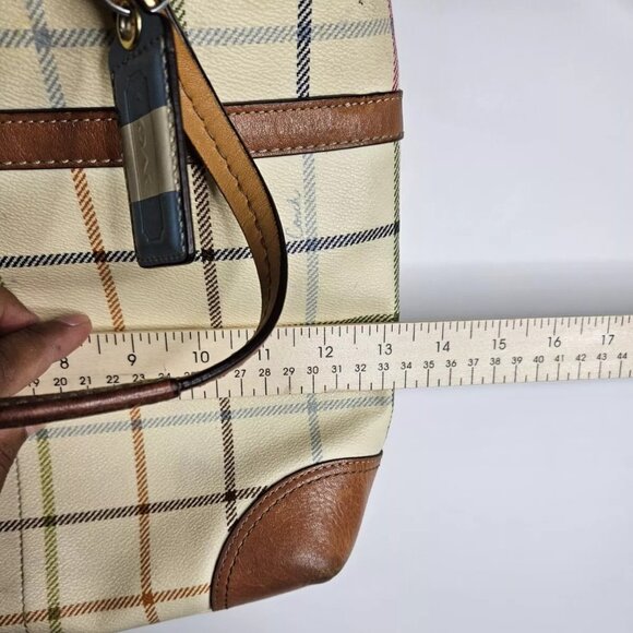 VTG Classic Coach Heritage Tatterall Plaid Bag Tote Blue Stripe #D0868-12561 - Picture 6 of 13